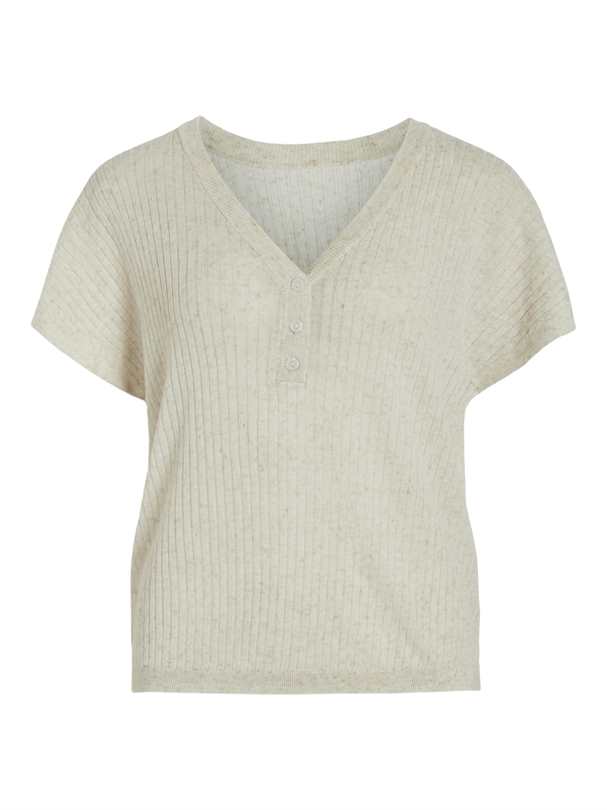 Pull VILA VIDENICE V-NECK S/S BUTTON KNIT TOP/R