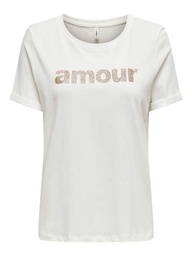 [15327844] Top ONLY ONLOLIVE S/S AMOUR GLITTER TOP CS JRS (L, Blanc)